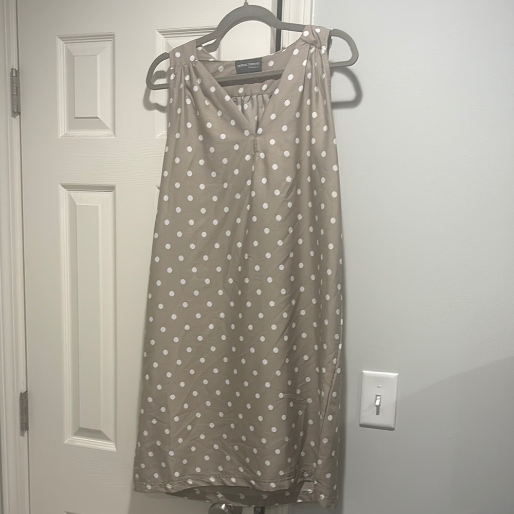 Polka Dot Sleeveless Dress - Tan and White